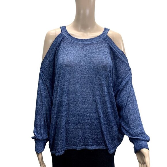 Free People Chill Out Cold Shoulder Boho Burn Out Top Small Blue OB984394 - Picture 2 of 6